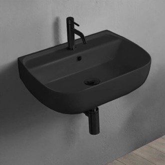 Bathroom Sink Small Matte Black Ceramic Wall Mounted or Vessel Sink CeraStyle 078507-U-97